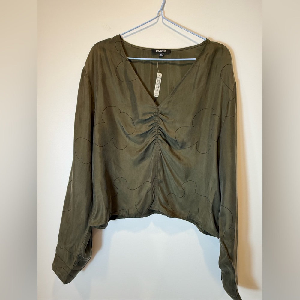 Madewell Brushed Ruched-Front Top Long Sleeve Crop Blouse